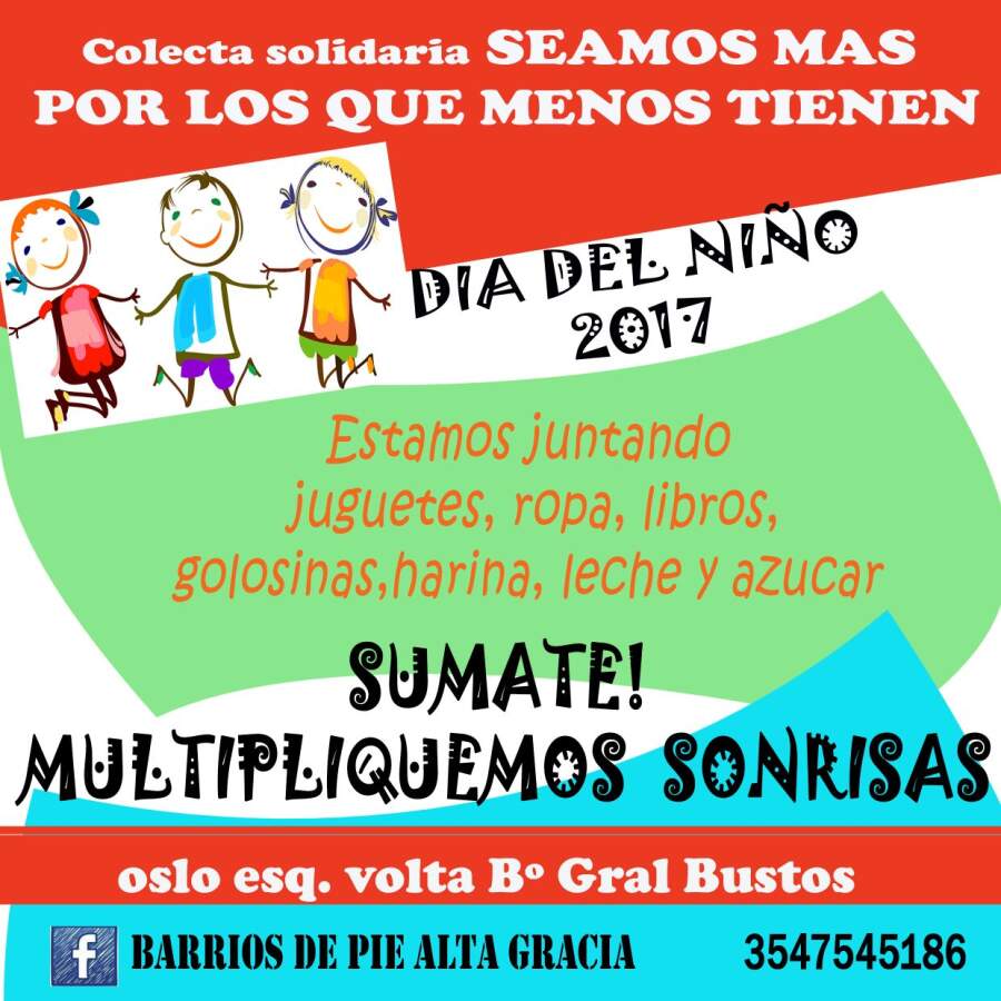 Colecta solidaria para celebrar el día del niño dia del niño barrios de pie flyer - Colecta solidaria para celebrar el día del niño