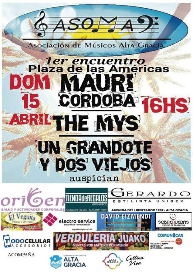 afiche - ASOMA: El domingo 15 se realizará un encuentro con músicos y artistas de Alta Gracia