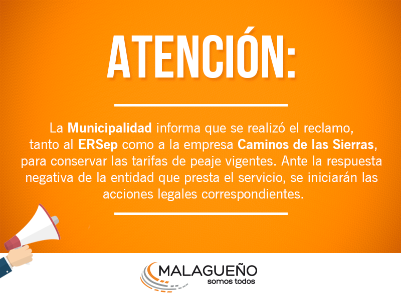 malagueño - Malagueño le iniciará acciones legales a Camino de las Sierras por el costo de los peajes