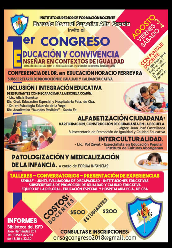 congreso ensag - Se realizará el 1º Congreso de Educación y Convivencia en el Ensag