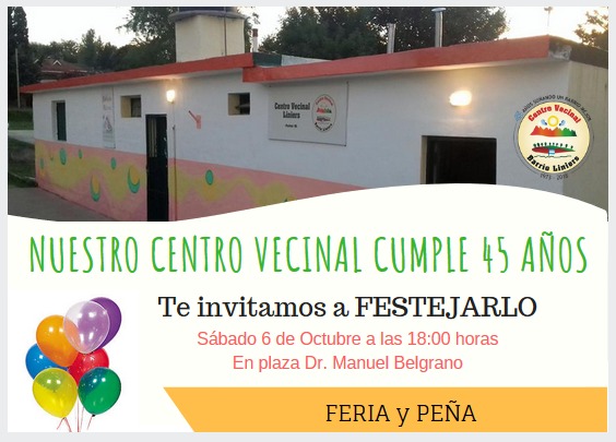 invitacion liniers - Barrio Liniers se prepara para festejar los 45º años del Centro Vecinal