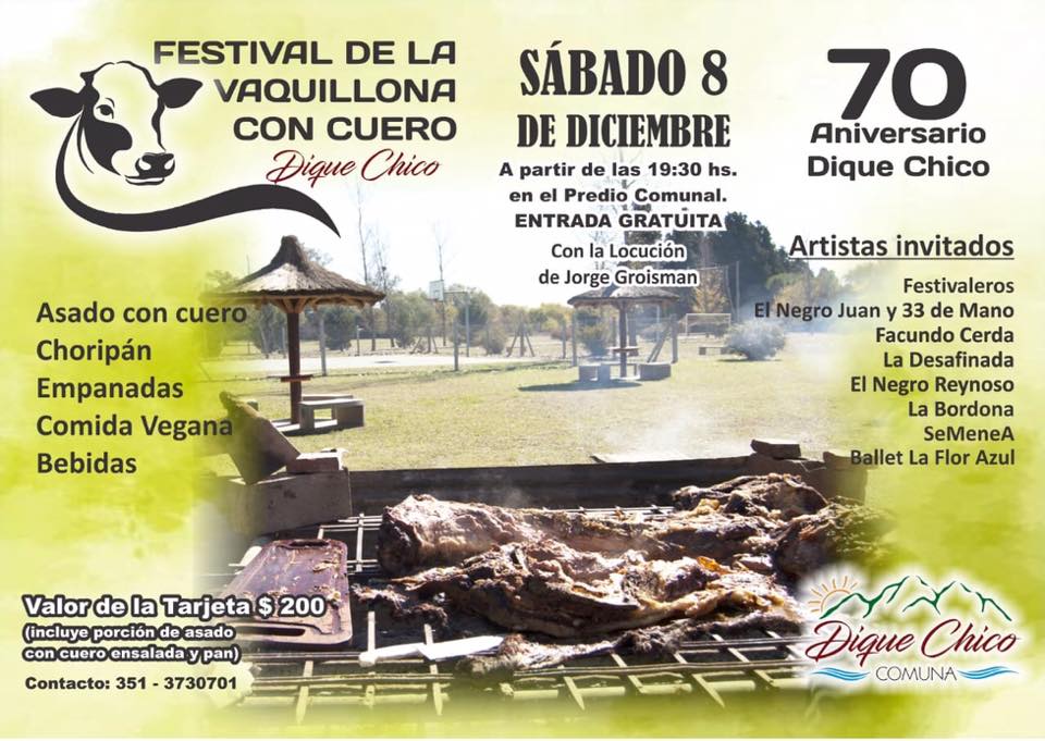 afiche aniversario de dique chico - Dique Chico: festival de la vaquillona con cuero por el aniversario de la localidad