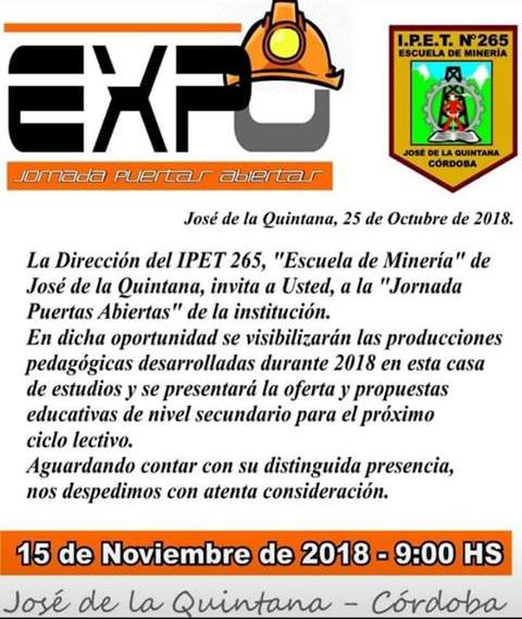 expo mineria invitacion E - El IPET 265 de Minería expone lo aprendido durante el 2018