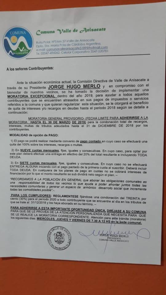 Moratoria para los vecinos del Valle de Anisacate moratoria valle de anisacate - Moratoria para los vecinos del Valle de Anisacate