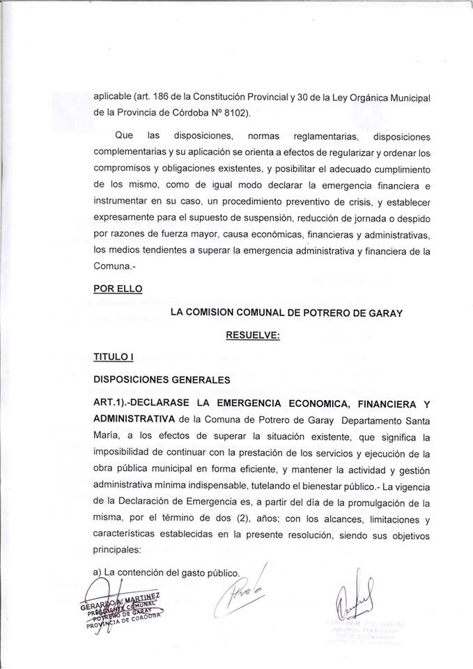 79985590 2985289164816514 5150975181698629632 n - La Comuna de Potrero de Garay se declara en emergencia económica