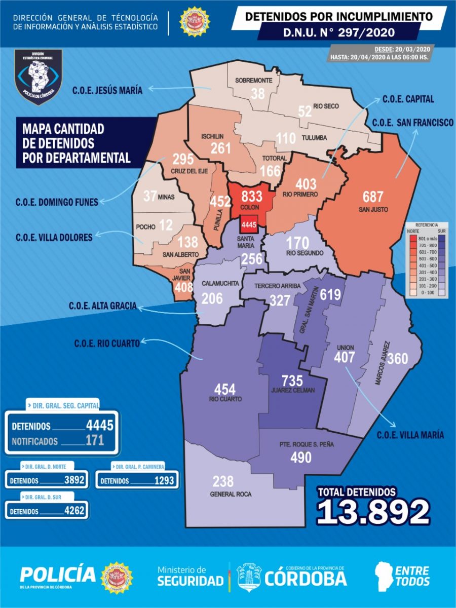 Violación del aislamiento: ya van 256 detenidos DETENIDOS DEPARTAMENTO - Violación del aislamiento: ya van 256 detenidos